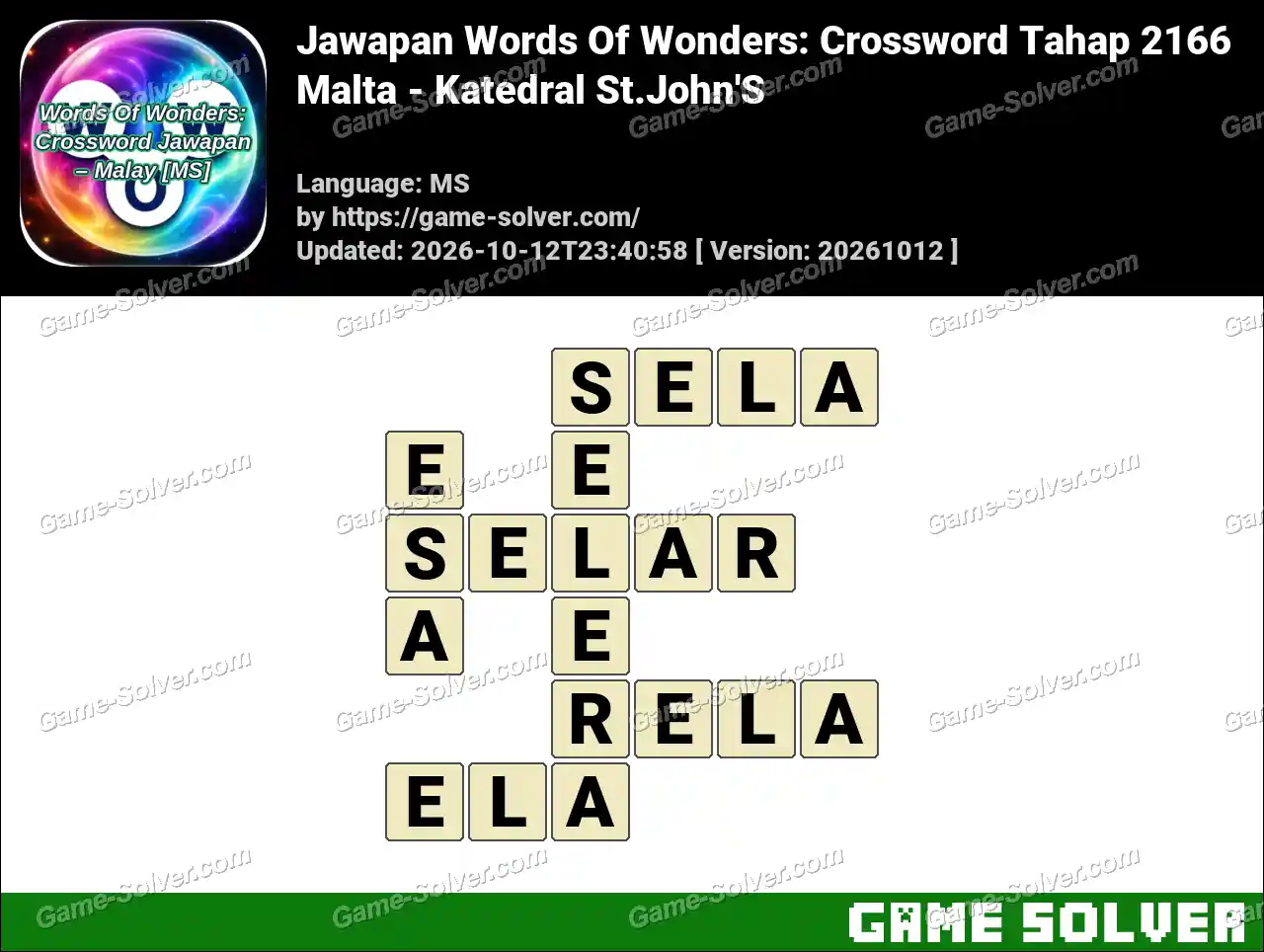 Jawapan Words Of Wonders: Crossword Tahap 2166 – Malta – Katedral St.John’S